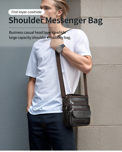 JOYIR Men Genuine Leather Crossbody Bags Messenger Bag for Male Trendy Shoulder Bags Casual Travel Sling Bag Handbags