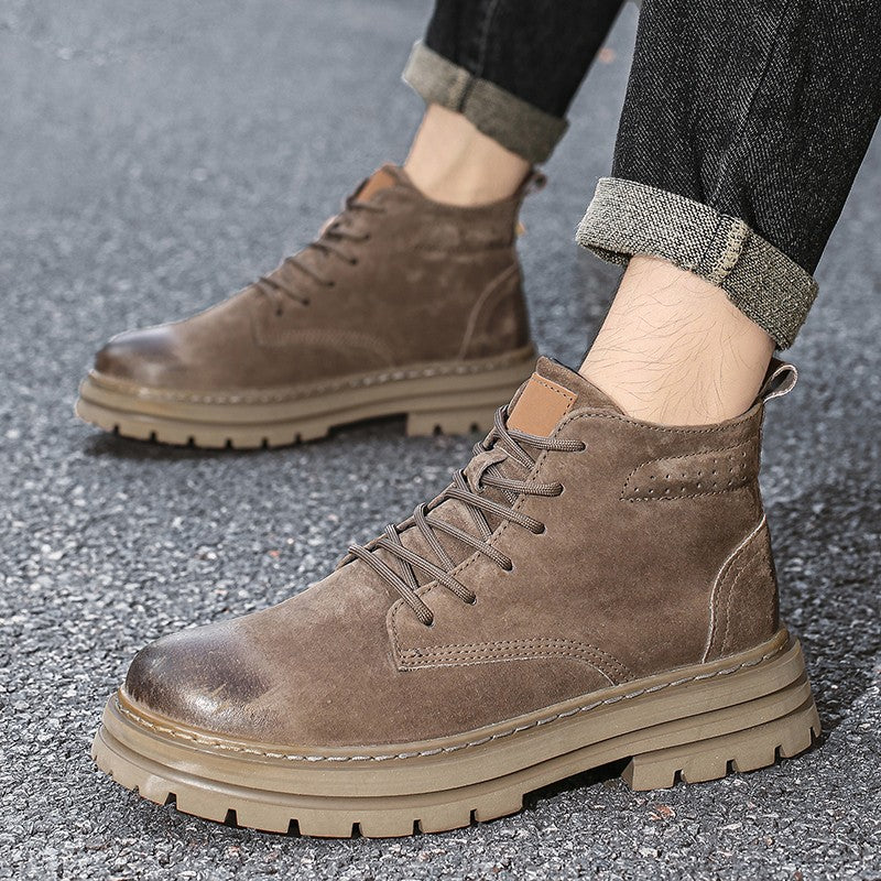 Lace Up High-top Ankle Boots Classi Male Simple Desert Boots British Style Men Casual Leather Cowboy Boots Business Outdoor Shoe
