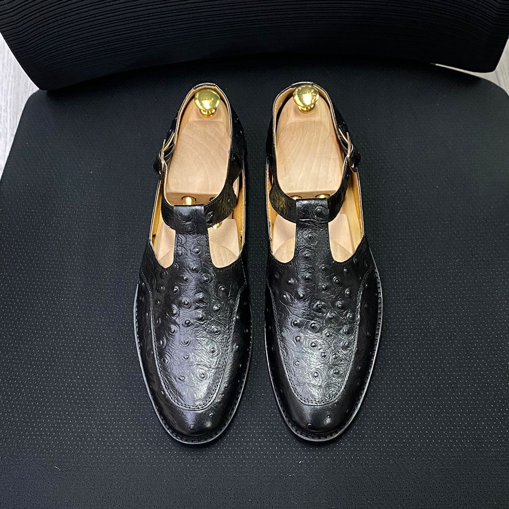 Men's leather sandals with toe caps, summer new style, personalized fashion show, handmade men's shoes, cowhide outdoor