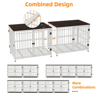 Caixa de Madeira Grande para Cães, Estilo Móvel Interno, Gaiola Elevada para Cães de Estimação, Canil, Mesa de Apoio, Cercado com Treliça, 3 Portas, Bandeja Removível