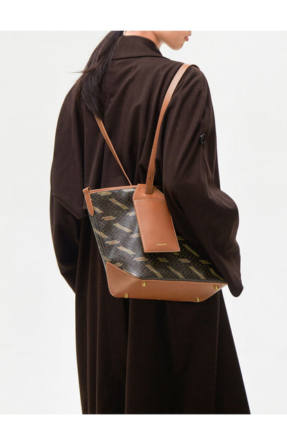 Songmont Designer Tote Bag Signature Monogram Print PU Material Lightweight Durable Womens Bag Zipper Top Polyester Lining