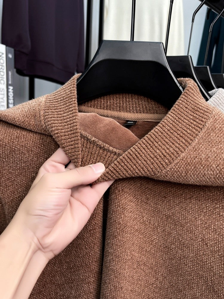 High quality plush thick men's sweater fashion brand letter embroidery winter warm round neck Korean casual knitted pullover