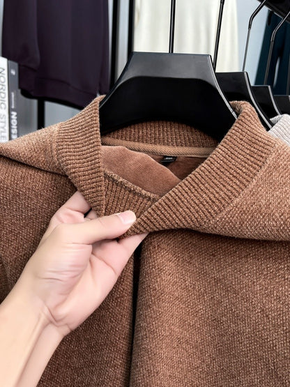 High quality plush thick men's sweater fashion brand letter embroidery winter warm round neck Korean casual knitted pullover