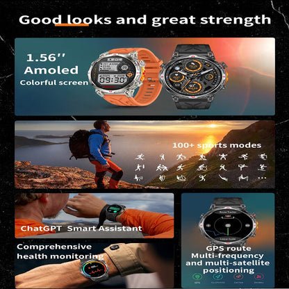 Smartwatch Esportivo 2025 com GPS, GPT, AMOLED de 1,56 polegadas, 488*488, Monitoramento de Frequência Cardíaca, Oxigênio no Sangue e Pressão Arterial, 3ATM