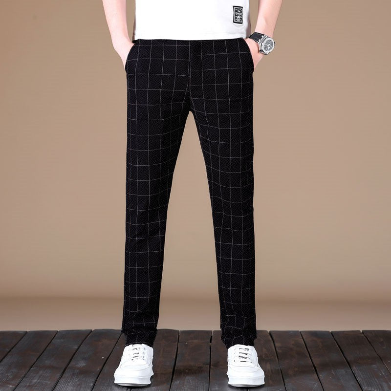 Calças de Seda Gelo Negócio Retas Elástico na Cintura Calças Pretas e Cinzas Respiráveis Roupa Masculina Simples Calças de Terno Casuais Outono Quente