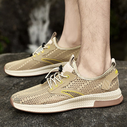 Sapatos Masculinos Casuais de Couro Genuíno para Exteriores Marca de Sapatos Masculinos para Escalada Caminhada Viagem Sapatilhas Respiráveis Masculinas Calçados de Verão