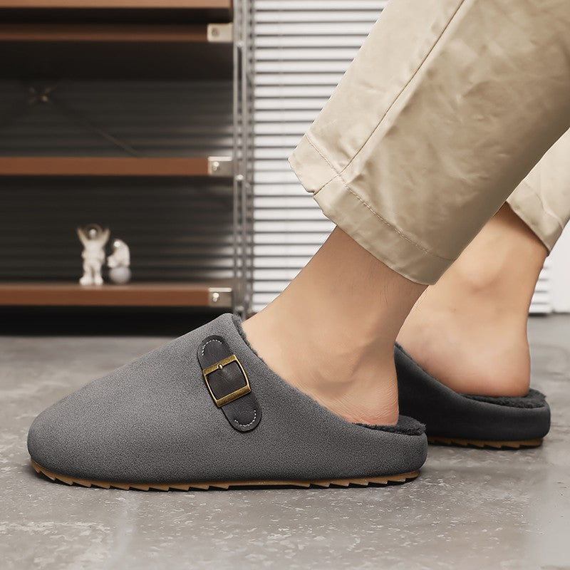 2025 New Unisex Winter Home Slippers Fashion Buckle Design Warm Fleece Lined Non - Slip Indoor Comfort Slippers New Arrival