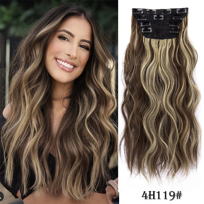 Kit 4 Peças Aplique Tic Tac Cabelo Sintético 20 Polegadas Cacheado Longo Grosso Para Mulheres Cabeça Inteira extensões de cabelo sintéticas