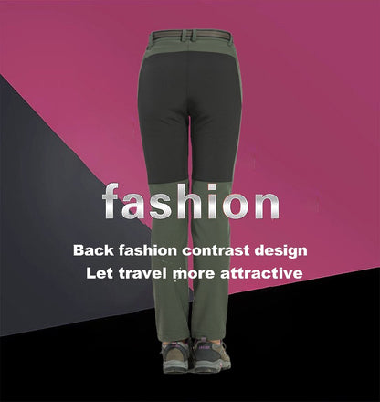 JNLN Women Winter Fleece Pants Warm Waterproof Hiking Pants Outdoor Camping Climbing Skiing Soft Shell Windproof Rain Trousers