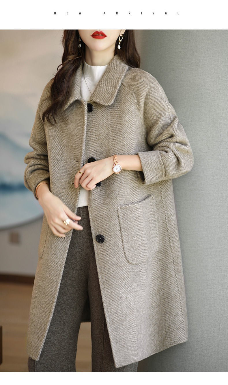 Plus Size Women's Thickened Woolen Coat Hot Sale Of The Season Autumn Winter New Style Small Size Korean Version Slimming Med...