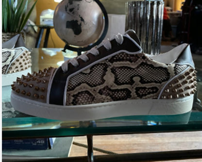 Men Fashion Snake Print Rivet Decoration Loafer Shoes Comfortable Flat Heel Lace Up Round Toe Male Paty Casual Single Shoes