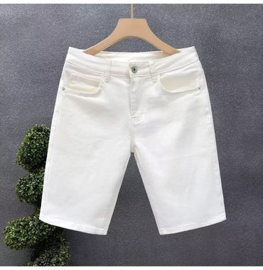 2023 Summer New Casual Denim Shorts Men Fashion White Knee Length Pants Straight Slim Classic Male Clothing Jeans Shorts