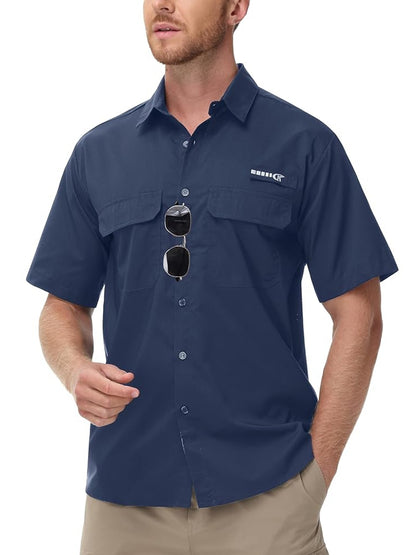 Men's UPF 50+ Short Sleeve Sun Protection Fishing Shirts, Rashguard Casual Button Down Fishing Hiking Shirt with Breathable Mesh