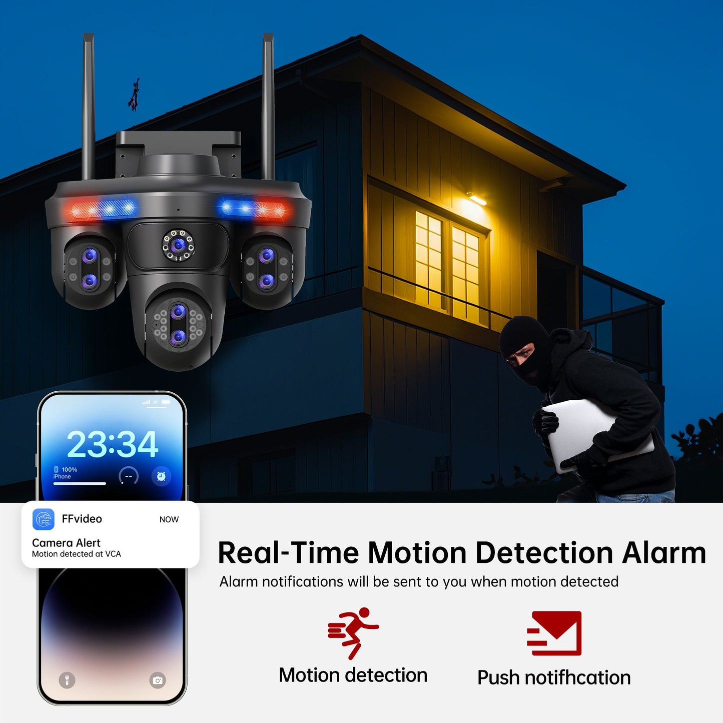Câmera IP WiFi GEYUNE 35MP 4 Telas 7 Lentes Zoom 10X Câmera de Segurança PTZ Sem Fio Externa Câmera de Vigilância CCTV com Rastreamento Automático