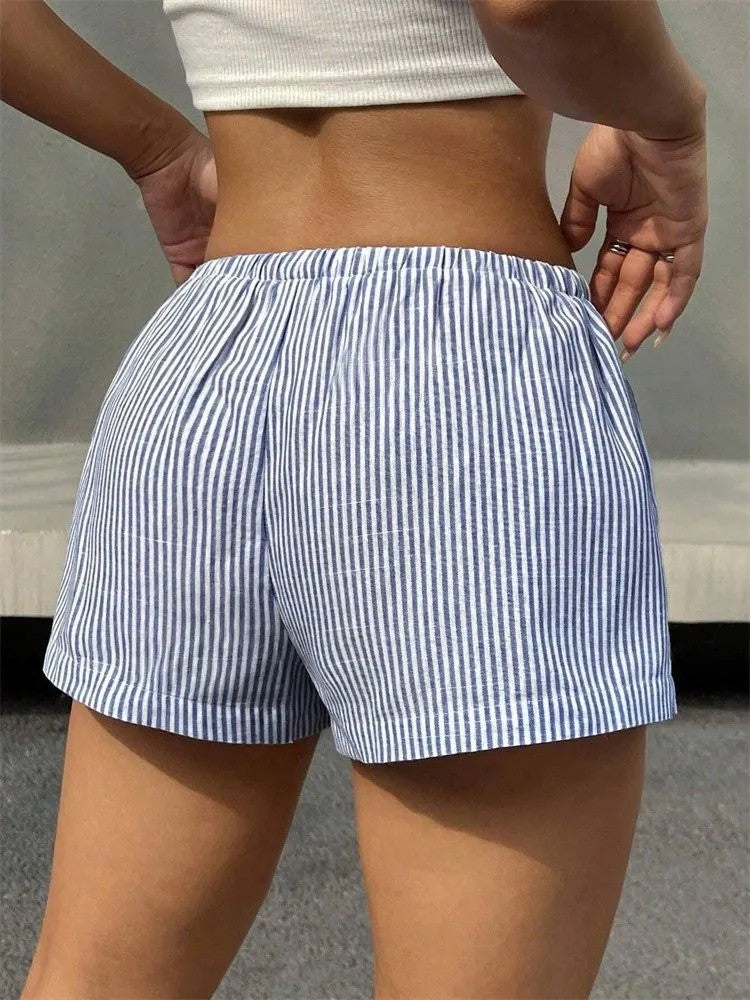 Women Striped Short for Summer Drawstring Elastic Waist Shorts Beach Clothes Streetwear