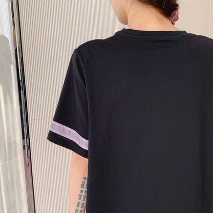 NYFS 2025 Summer Dress Loose plus Size Black Patchwork Pink Hem Long Dresses Robe Elbise Short Sleeve Korean Style Woman Dress