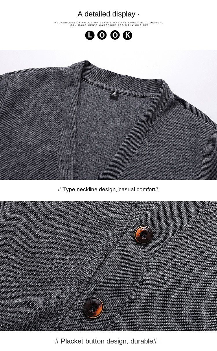 2024 Spring and Autumn New V-neck Cardigan Jacket for Men's Loose Knitted Casual Outdoor Versatile Jacket