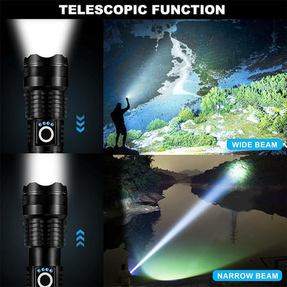 Rechargeable LED Flashlight High Power Zoomable Aluminum Alloy Portable Flashlight for Camping Hiking Outdoor Night Search