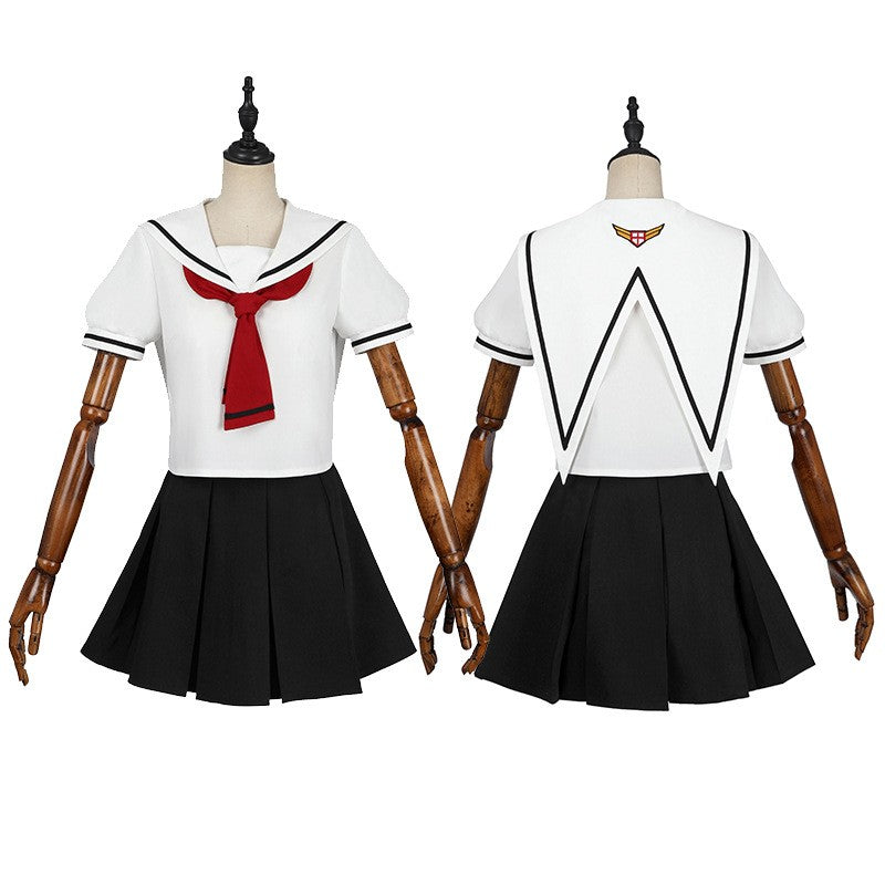 Women Spring Summer Sailor JK Uniform Full Set, Japanese Academy Outfit with Top Pleated Skirt Hat Bow Tie Socks