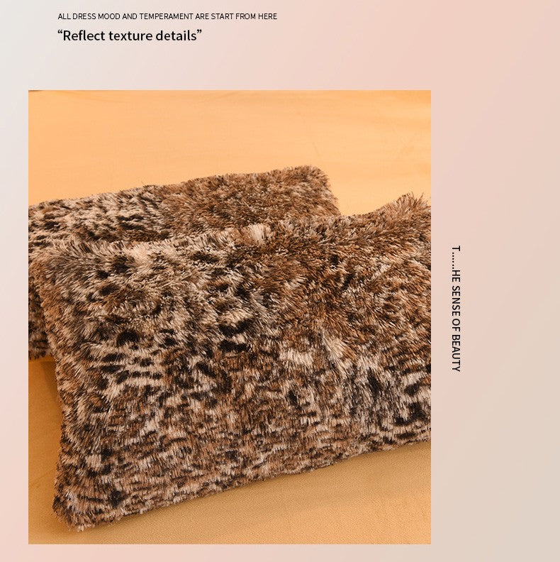 3pcs Luxurious Leopard Print Faux Fur Plush Duvet Cover Set - Ultra-Soft, Warm, and Fluffy Shaggy Design with Zipper Closure - I