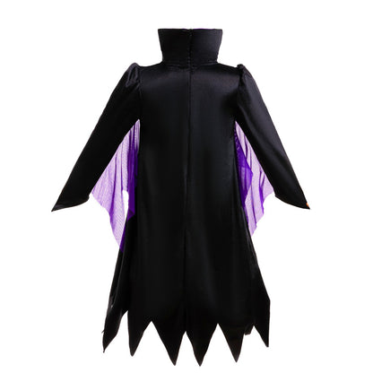 Halloween Costume Cartoon Maleficent Cosplay Dress Fancy Witch Disguise Robe Carnival Devil Queen Dot Tulle Frock