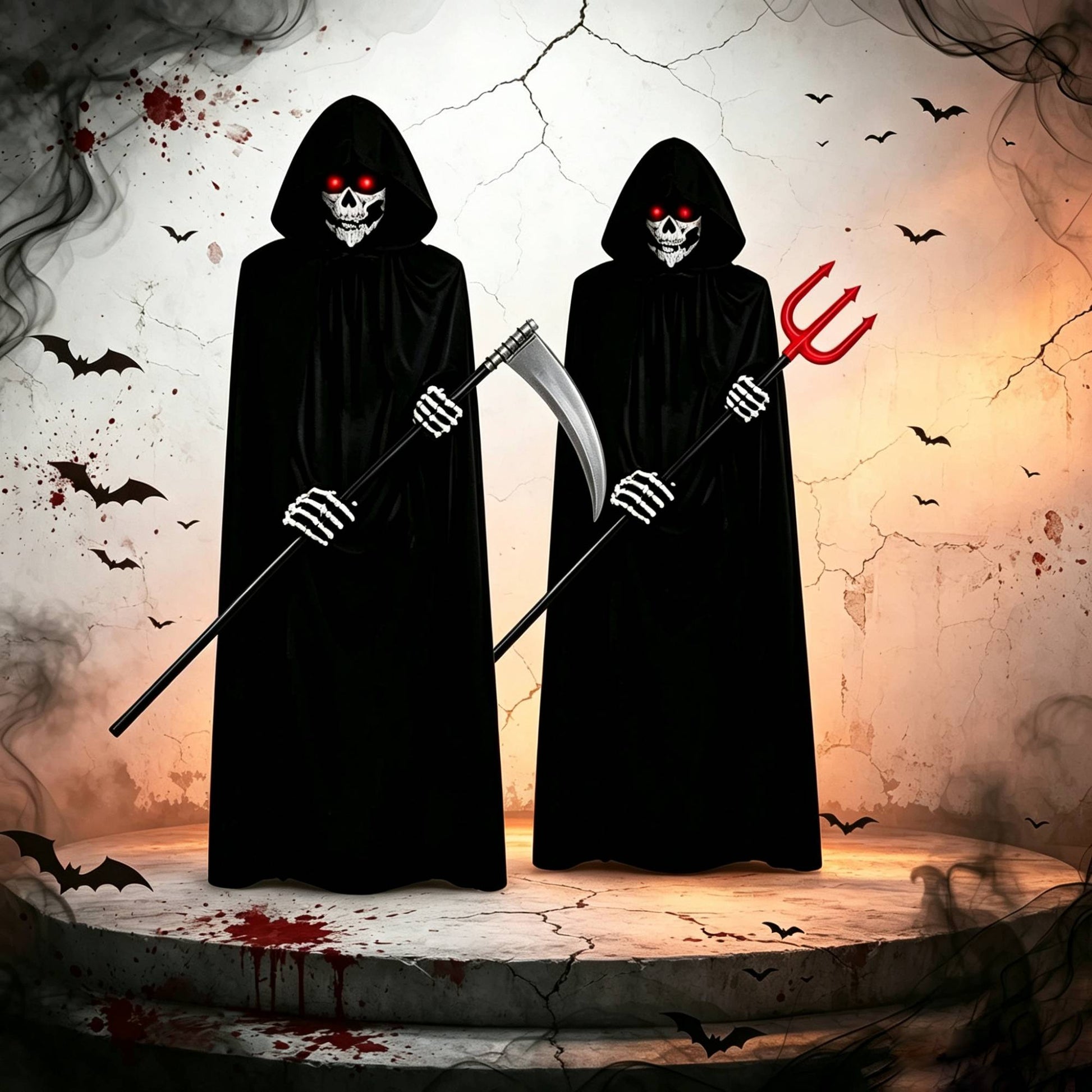 Halloween New Party Role Playing  Adult Death Black Cloak Halloween Skull Ball Costume Prop Set   Adult Gift ?