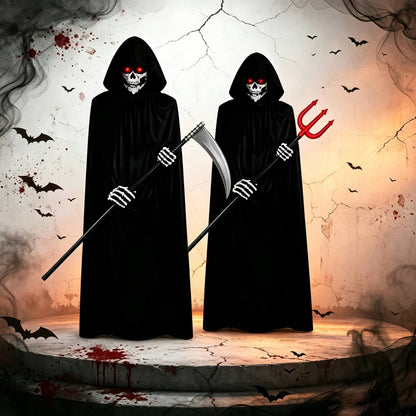Halloween New Party Role Playing  Adult Death Black Cloak Halloween Skull Ball Costume Prop Set   Adult Gift ?