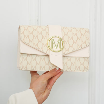 Women's retro shoulder bag, simple small square bag with printed lettering, stylish crossbody bag