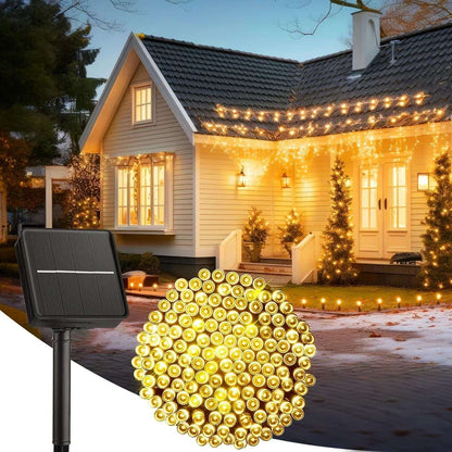 Solar Powered LED Flower Wreath Fairy Light String 50/100LED with 8 Modes Outdoor Garden Lights for Christmas Wedding Decoration