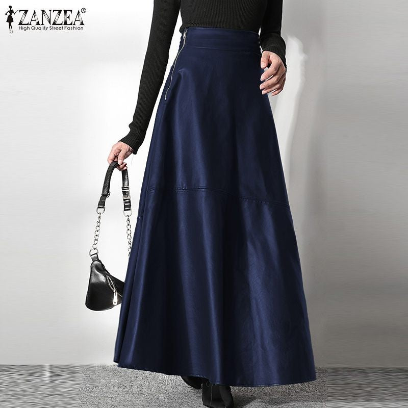 ZANZEA Women's PU Leather Maxi Skirt 2023 Spring Elegant OL Long Saias Fashion Solid Mujer Faldas Casual High Waist Zipper Jupe
