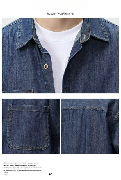 2025 Summer New Men's Casual Loose Shirt Polo Neck Short Sleeve Single Breasted Shirts Men's Vintage Solid Cargo Jeans  Tops