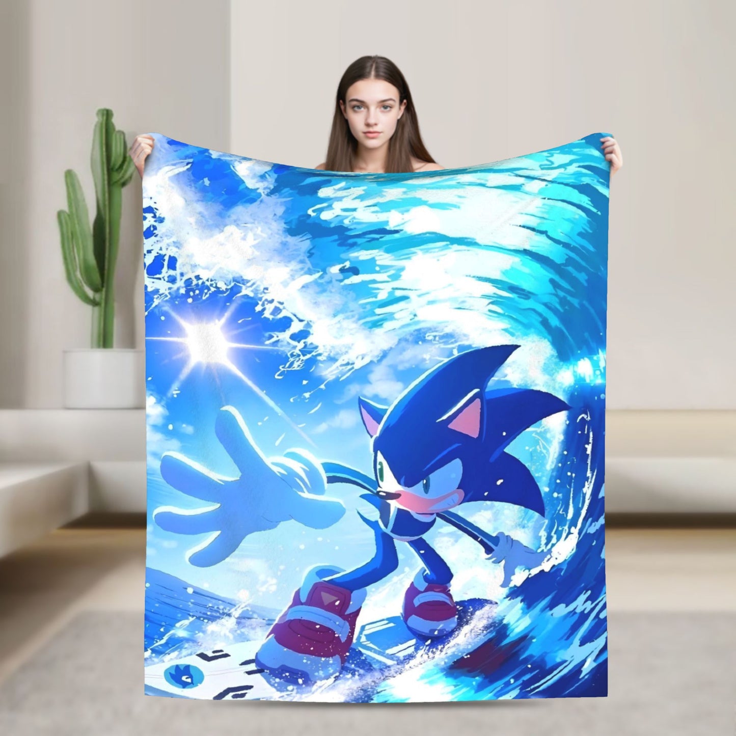 Manta Macia com Estampa de Pelúcia S-Sonic Retrô Desenho Animado Para Ar Livre Decorativa Flanela Cobertor de Cama