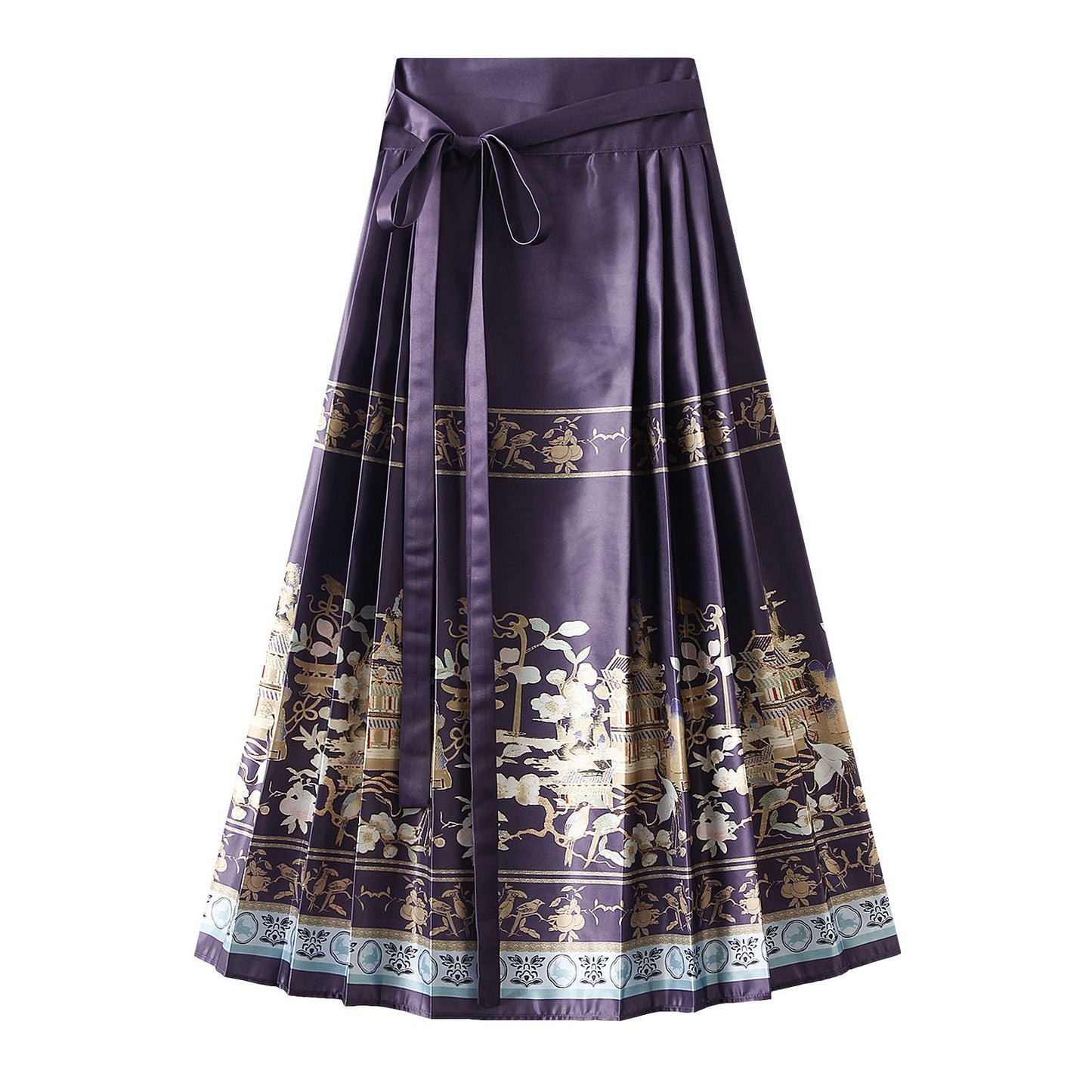 Women s Horse Face Skirt Elegant Phoenix Character Flower Print Pleated Tie Up A-Line Long Swing Skirt National Clothing
