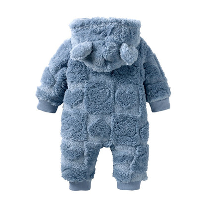0-18Months Newborn Baby Romper Winter Thicken Flannel Warm Clothes Infant Boy Girl Oneies Pyjamas Heart-Shaped Hooded Jumpsuits