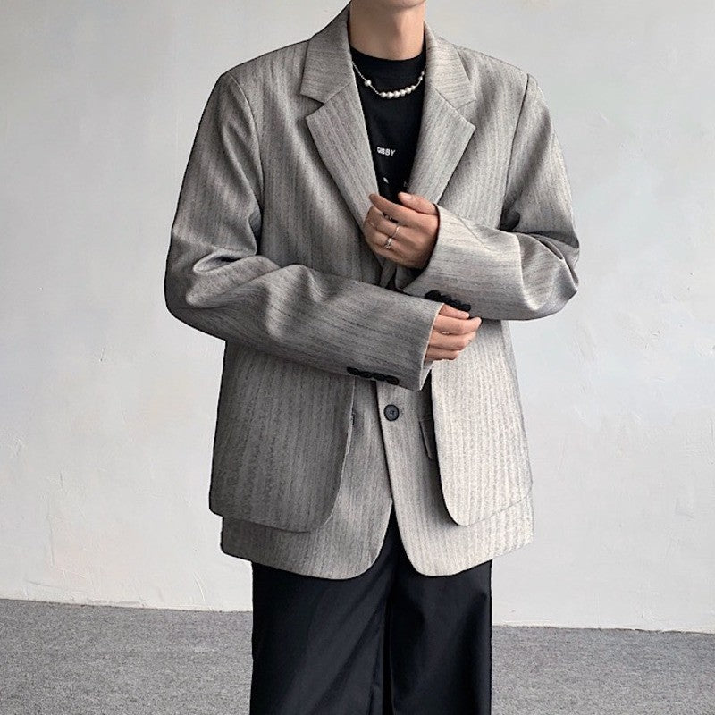 WVGA Spring Autumn New Man Tide Fake Two-Piece Turn-Down Collar Suit Jacket Niche Chic Casual Long Sleeved Blazer Ins Y2K W14146