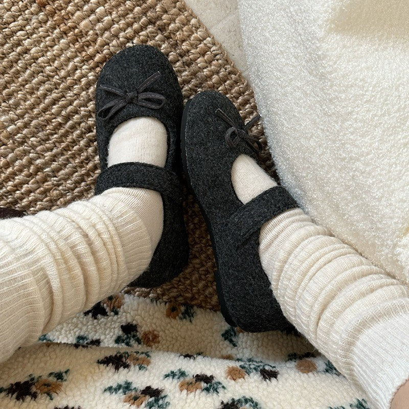 Autumn Woolen Fabric Women Flats Shoes Fashion Shoes Ladies Comfort Outdoor Warm Cotton Fur Shoes