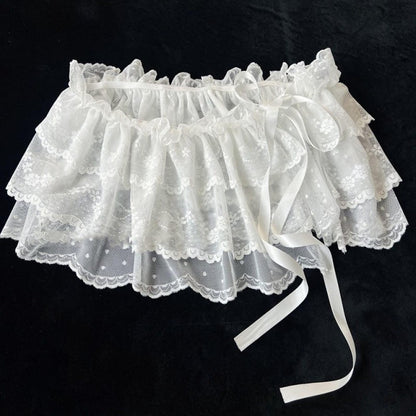Korean Ins Unique Lace Layered Gauze Skirts Lace Trim A-Line Short Cloth Mini Waist Skirts Harajuku Girl's White Skirts Y2K