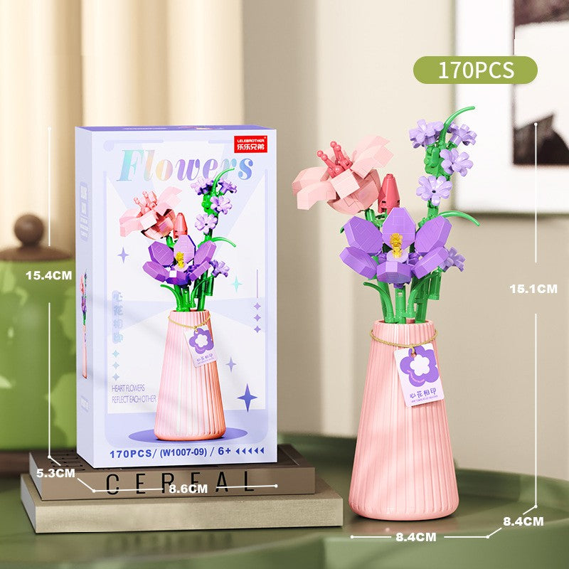 Flower Bouquet Building Blocks with Vase DIY Rose Sunflower Mini Bricks for Kids Birthday Party Favors Girls Gift Desktop Decor