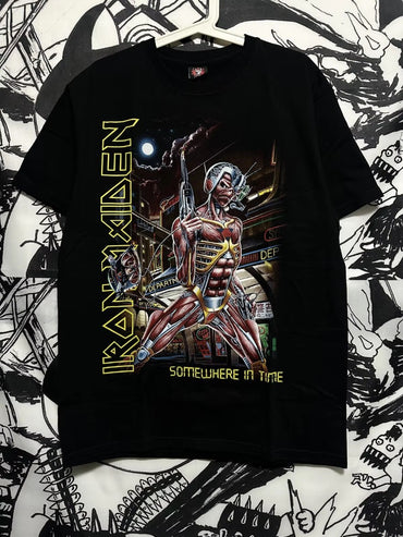 Iron Maiden Somewhere in Time T-shirt Eddie Cyborg Vintage Rock Band T Shirt Men Oversized Cotton Tee Clothing Fashion Women Top