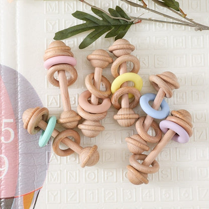 1Pc Baby Wooden Rattle Teether Toys Beech Wooden Ring Star Hand Music Rattle Teething Baby Toys Montessori Toys For Kids Gift
