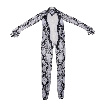 Animal Print Zentai Bodysuit Snake Tiger Pattern Long Sleeve Footed Full Body Jumpsuit Men Women Cosplay Costume For Halloween