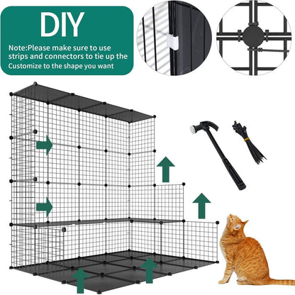 Gaiola Grande Interna com Armazenamento Cubo DIY Gatis Externos Cercados Metálicos com Rede Plataformas para 1-4 Gatos 5 Níveis