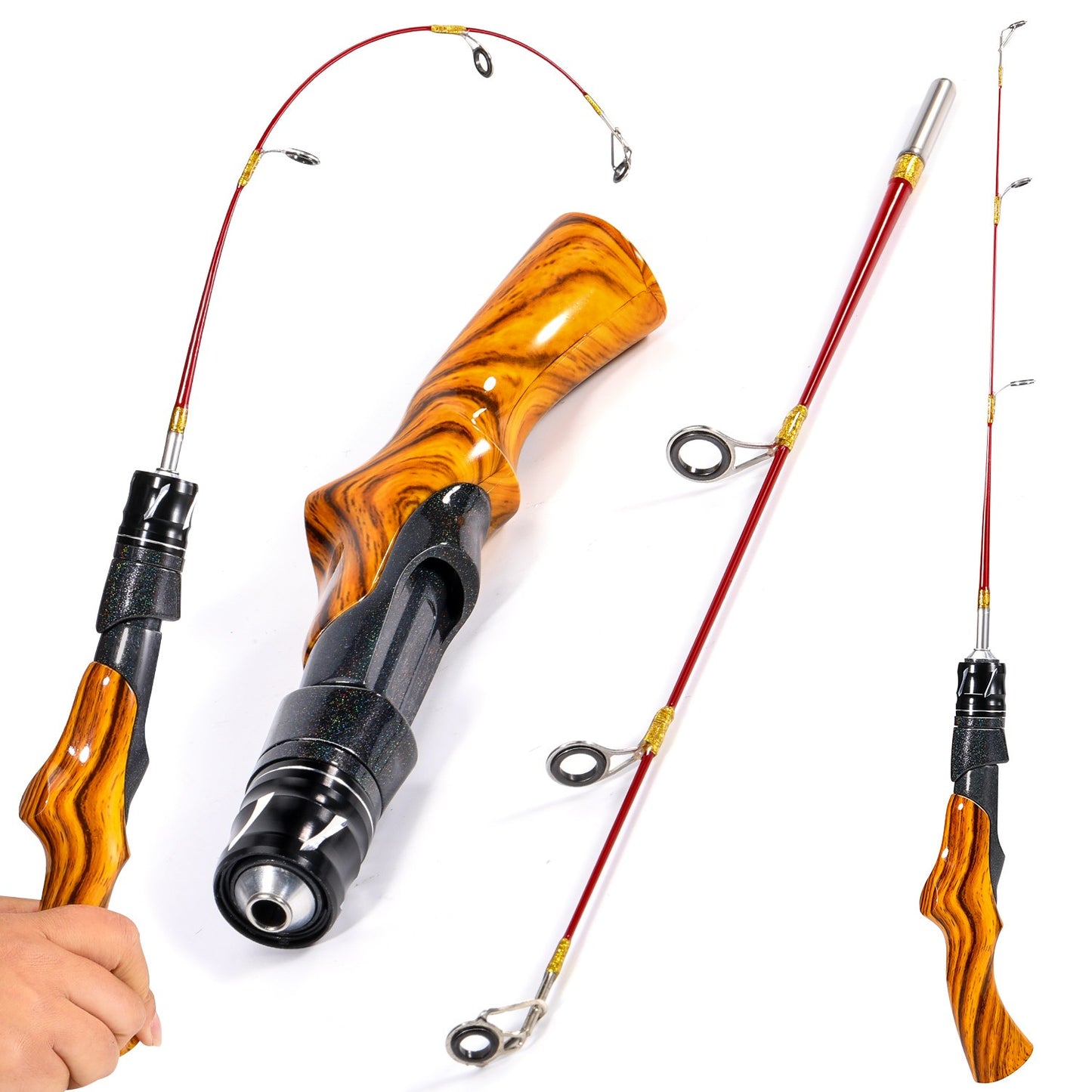 Vara de Pesca no Gelo Sougayilang 2 Seções de Fibra de Carbono Alta Vara de Gelo com Potência Duas Pontas de Vara Arrasto Máx. 8Kg Pesca no Gelo