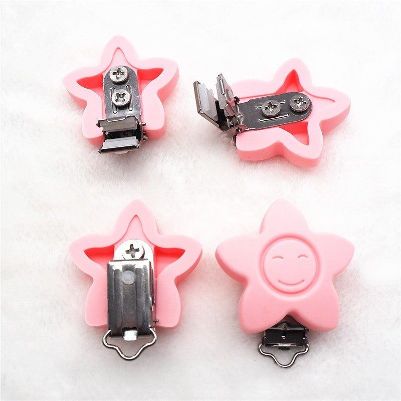 Chenkai 10PCS Round Bear Star Silicone Teether Clip DIY Baby Pacifier Dummy Chain Holder Soother Nursing Jewelry Toy Clips