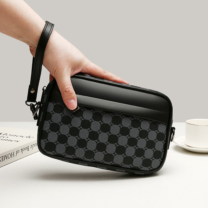 Fashion Business Shoulder Bag PU Leather Men Clutch Bag Wide Strap Crossbody Bag Designer Casual Male Messenger Pack Phone Purse