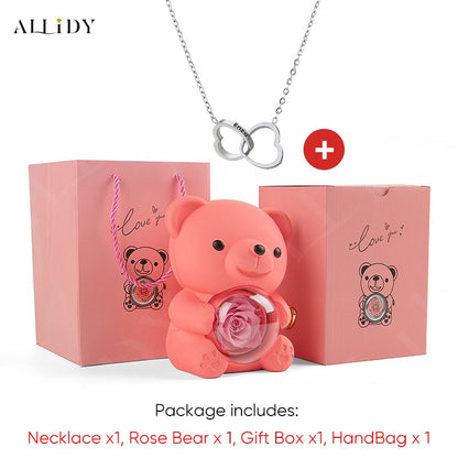 2025 Hot Eternal Rose Teddy Bear Gift Box with Custom Necklace Jewelry Set Valentine's Birthday Holiday Gift Back School Gift