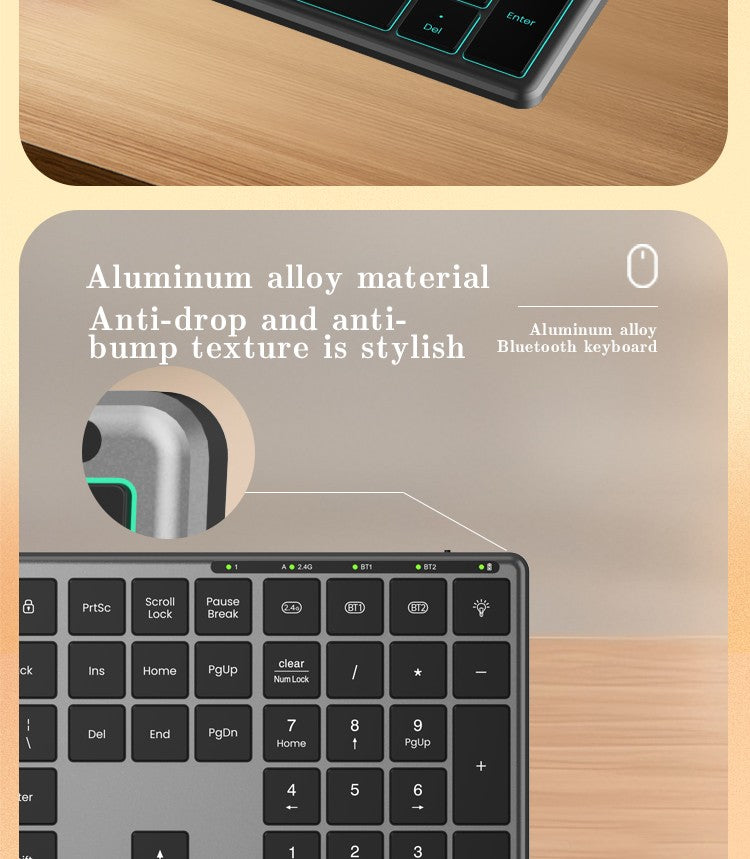 Teclado Bluetooth Retroiluminado Multidispositivo Tamanho Normal Teclado Sem Fio com Teclado Numérico, Teclado Multimídia Fino Recarregável
