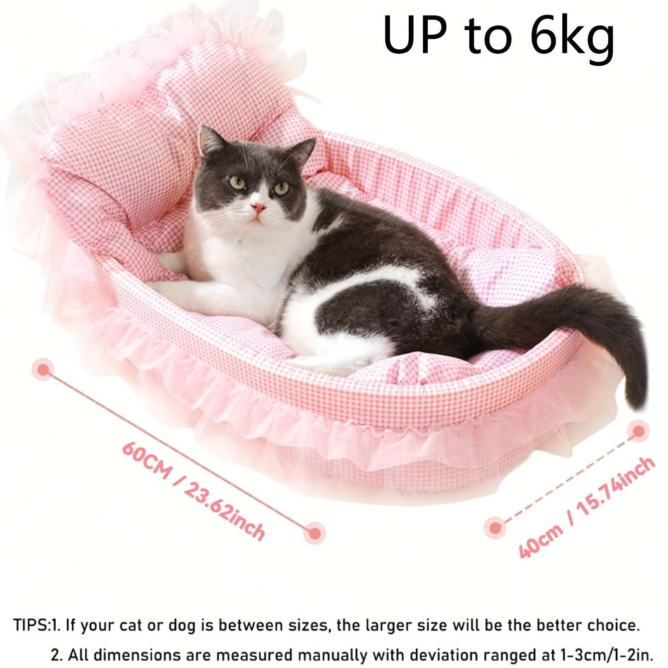 1 Conjunto de Cama de Princesa para Pets com Renda Fofa para o Inverno - Oval de Pelúcia Macia de Poliéster para Cães/Gatos Pequenos, Fácil Montagem, Uso Interno