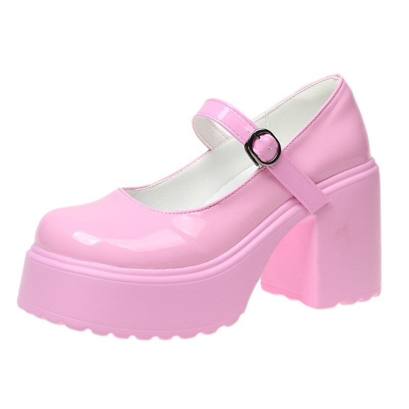 Sapatos Mary Jane Pretos de Salto Agulha Feminino 2023 Gótico Plataforma Grossa Bombas Sapatos Femininos Plus Size com Fivela no Tornozelo para Festa Lolita 42