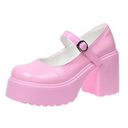 Sapatos Mary Jane Pretos de Salto Agulha Feminino 2023 Gótico Plataforma Grossa Bombas Sapatos Femininos Plus Size com Fivela no Tornozelo para Festa Lolita 42